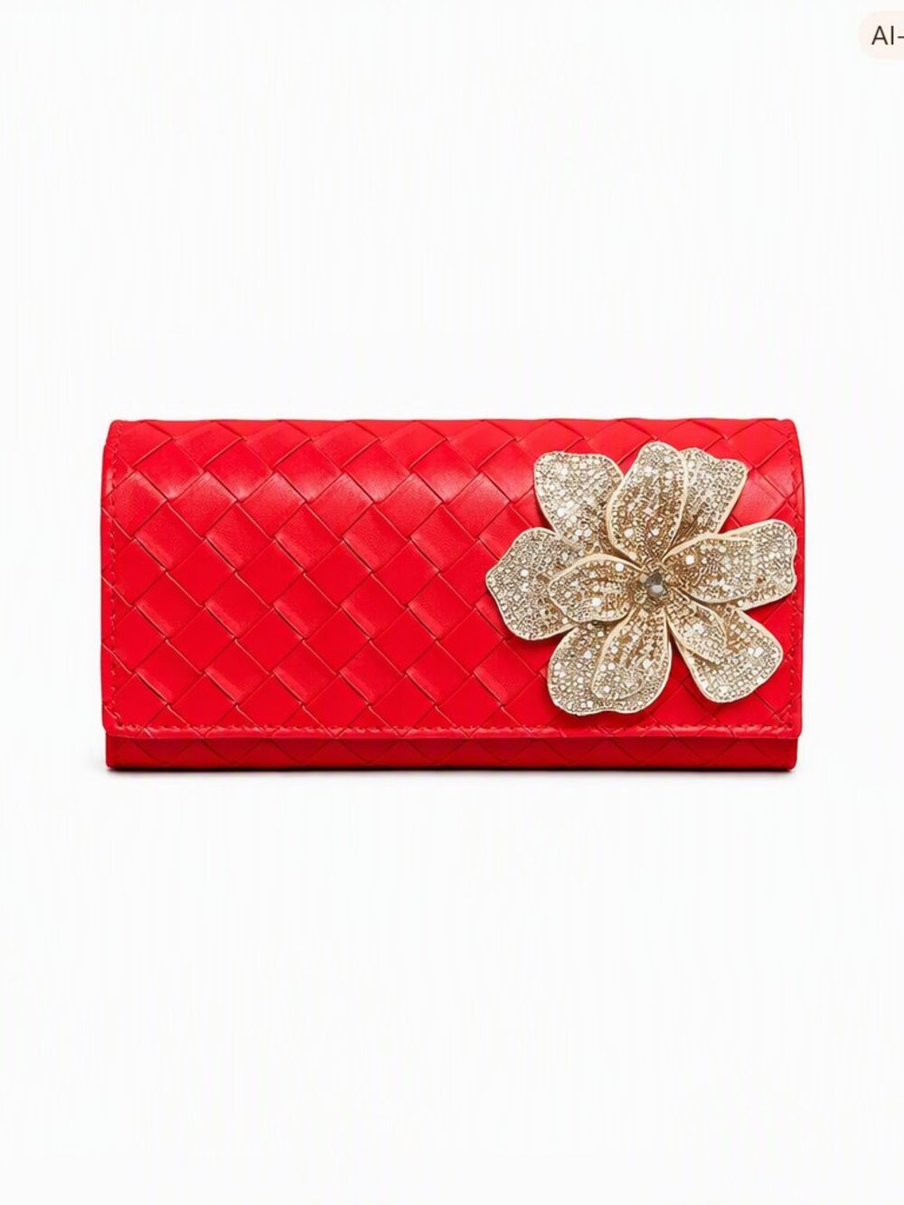 Red Woven Rhinestone Flower Clutch Purse – Glam Evening Bag Gold Chain Party